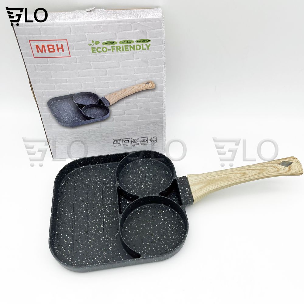 Chảo Đá Chiên Trứng 3 Ngăn Tiện Lợi Dùng Được Cho Bếp Ga, Hồng Ngoại