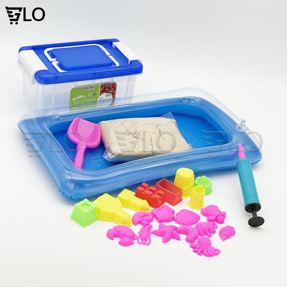 Hộp Đồ Chơi Cát Động Lực Dành Cho Bé, Đủ Bộ Khuôn, Bể, 1kg Cát Vi Sinh An Toàn Cho Trẻ Em