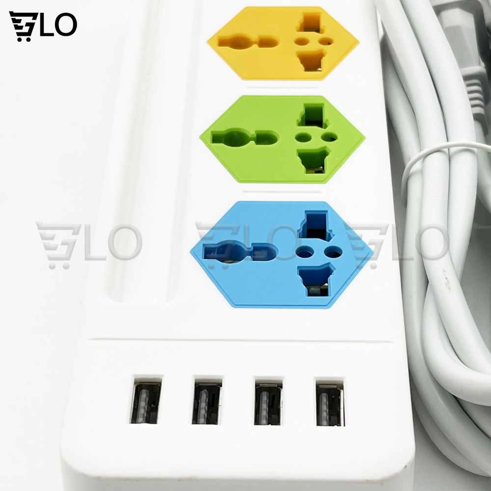 Ổ CẮM ĐIỆN CYX K204 Có 4 Cổng USB Sạc Đa Năng, 3 Ổ Cắm 3 Chấu, Dây Dài 3M Công Suất 2500W, Có Khe Gác Điện Thoại