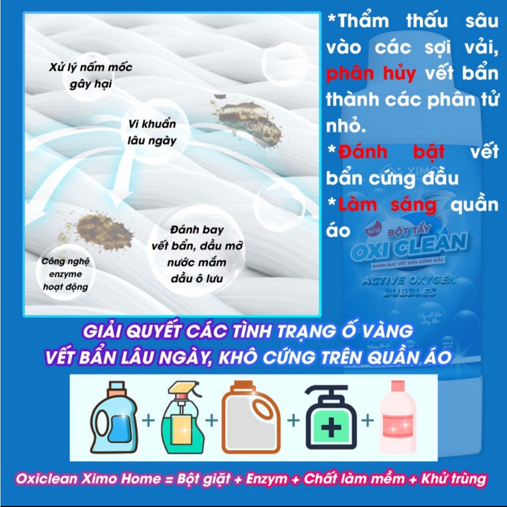 Bột Tẩy Vết Bẩn Đa Năng Oxi Clean Ximo Home, Tẩy Vết Bẩn, Nấm Mốc, Ố Vàng, Khử Khuẩn An Toàn 350g