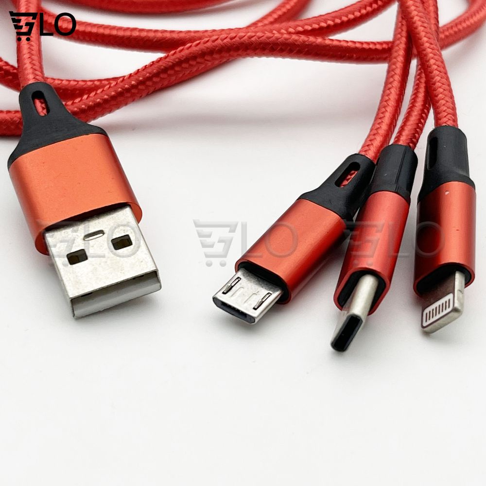 Cáp Sạc 3 Đầu ,Type C,Micro USB Dây Dù Chống Đứt Dài 1m