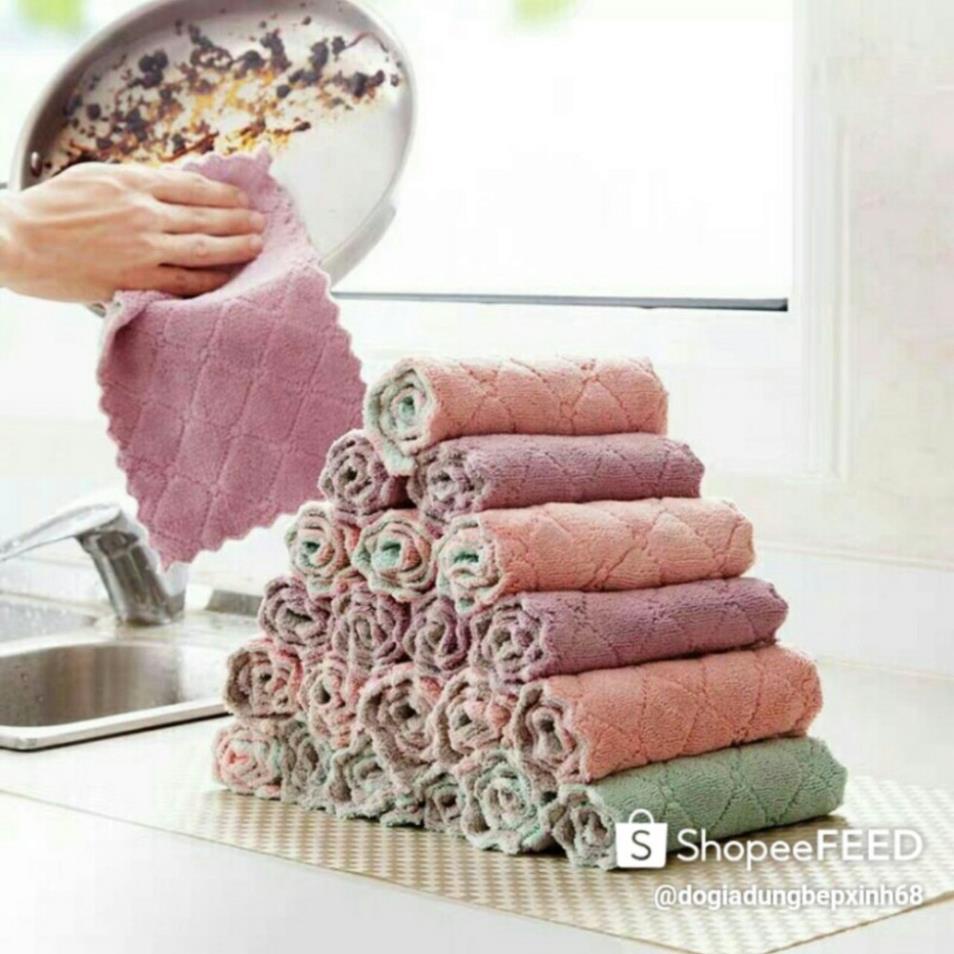Khăn Lau Đa Năng Không Bụi Lau Màn Hình, Bếp, Bát Đĩa, Cốc Chén Siêu Thấm Nước, Chống Dính Dầu Mỡ Hai Mặt 15x26cm