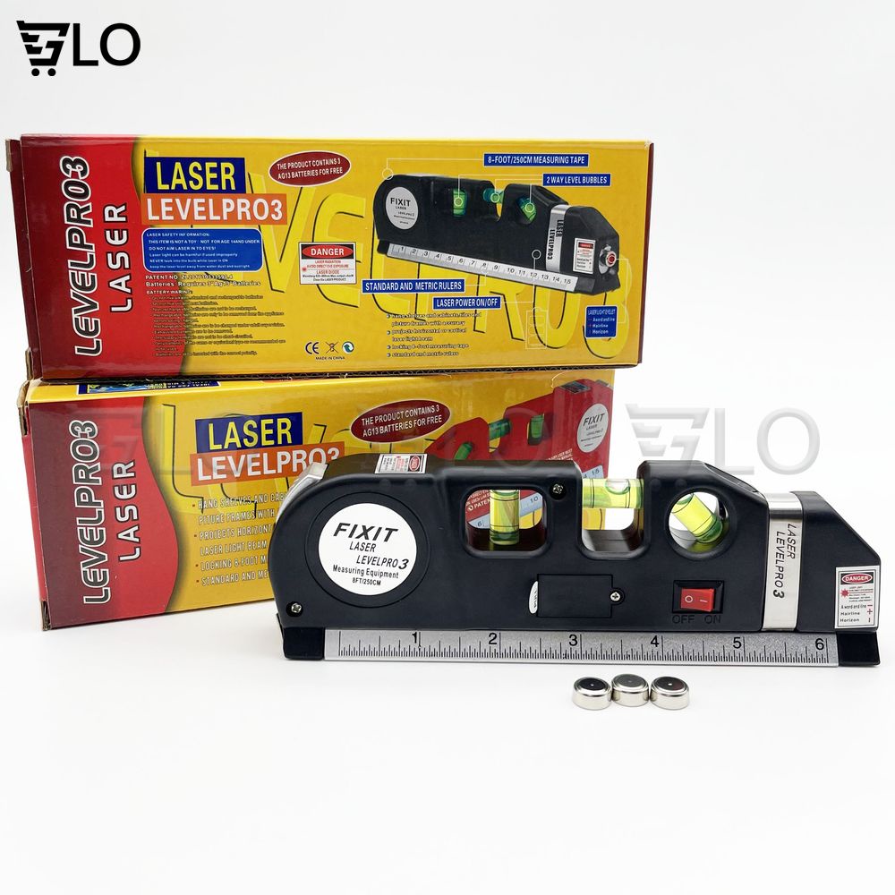 Thước Thủy Nivo Cân Mực Laser Đa Năng F2018 Fixit Laser Levelpro3 2 Tia Dọc Ngang + Tặng Kèm 3 Viên Pin