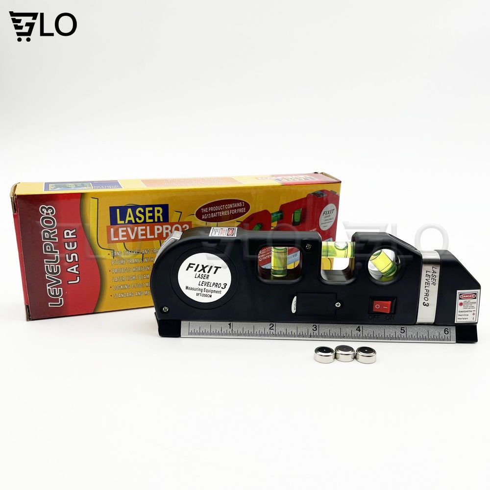 Thước Thủy Nivo Cân Mực Laser Đa Năng F2018 Fixit Laser Levelpro3 2 Tia Dọc Ngang + Tặng Kèm 3 Viên Pin