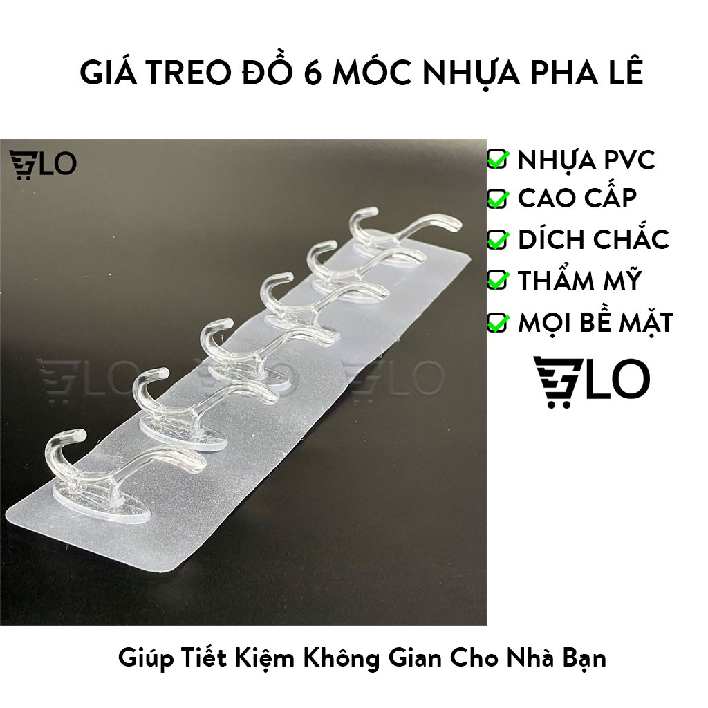 Giá Treo Đồ 6 Móc Nhựa Pha Lê 35x6cm Bản Lớn Dán Tường, Siêu Chịu Lực Không Cần Khoan Đục Tiện Lợi