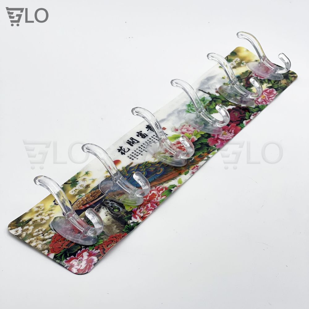Giá Treo Đồ 6 Móc Nhựa Pha Lê 35x6cm Bản Lớn Dán Tường, Siêu Chịu Lực Không Cần Khoan Đục Tiện Lợi