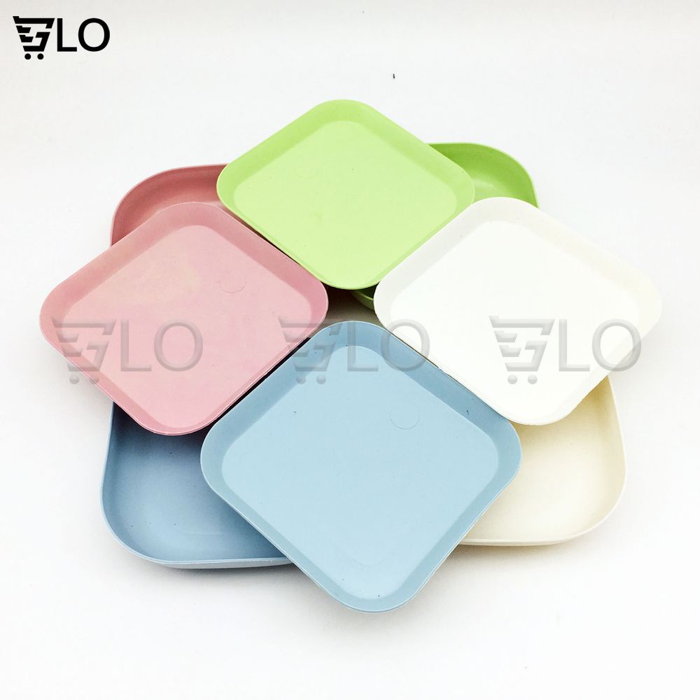 Set 8 Khay Đĩa Vuông Đựng Thức Ăn Màu Pastel Gồm 2 Cỡ Chất Liệu Nhựa Lúa Mạch Nhựa PP Thực Phẩm