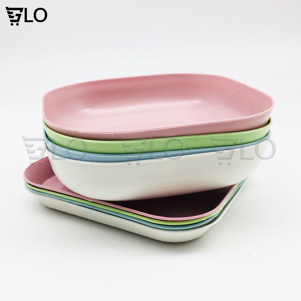 Set 8 Khay Đĩa Vuông Đựng Thức Ăn Màu Pastel Gồm 2 Cỡ Chất Liệu Nhựa Lúa Mạch Nhựa PP Thực Phẩm