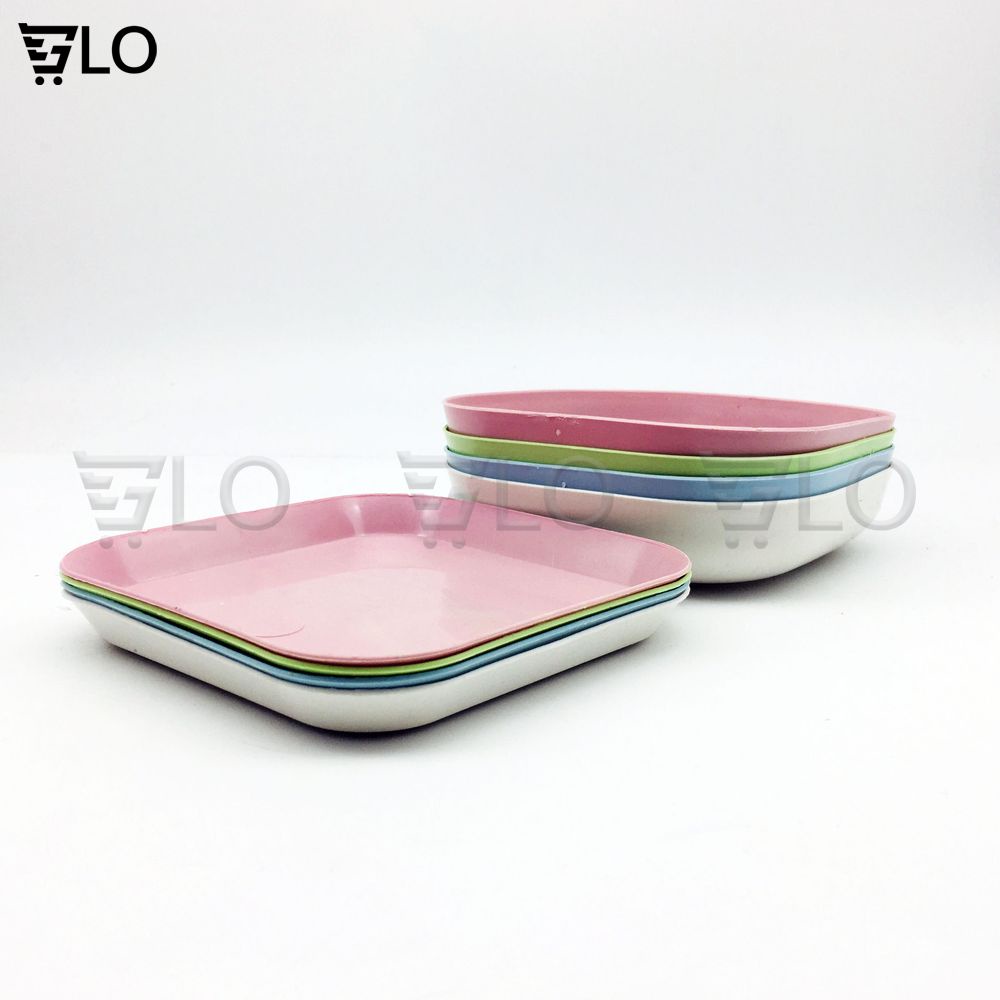 Set 8 Khay Đĩa Vuông Đựng Thức Ăn Màu Pastel Gồm 2 Cỡ Chất Liệu Nhựa Lúa Mạch Nhựa PP Thực Phẩm