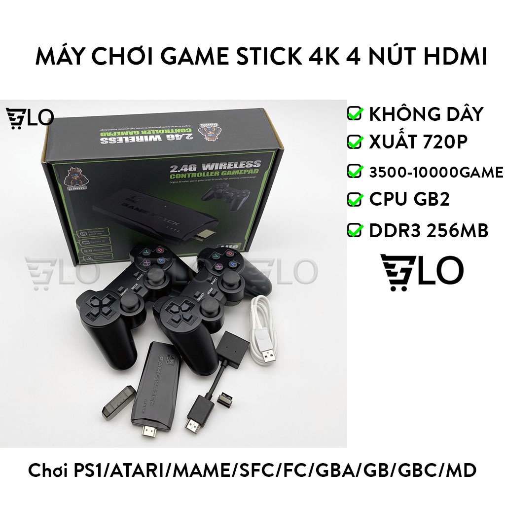 Máy Chơi Game Stick 4K 4 Nút HDMI Không Dây Hơn 3500-10000 Trò Chơi Cổ Điển PS1/ATARI/MAME/SFC/FC/GBA/GB/GBC/MD