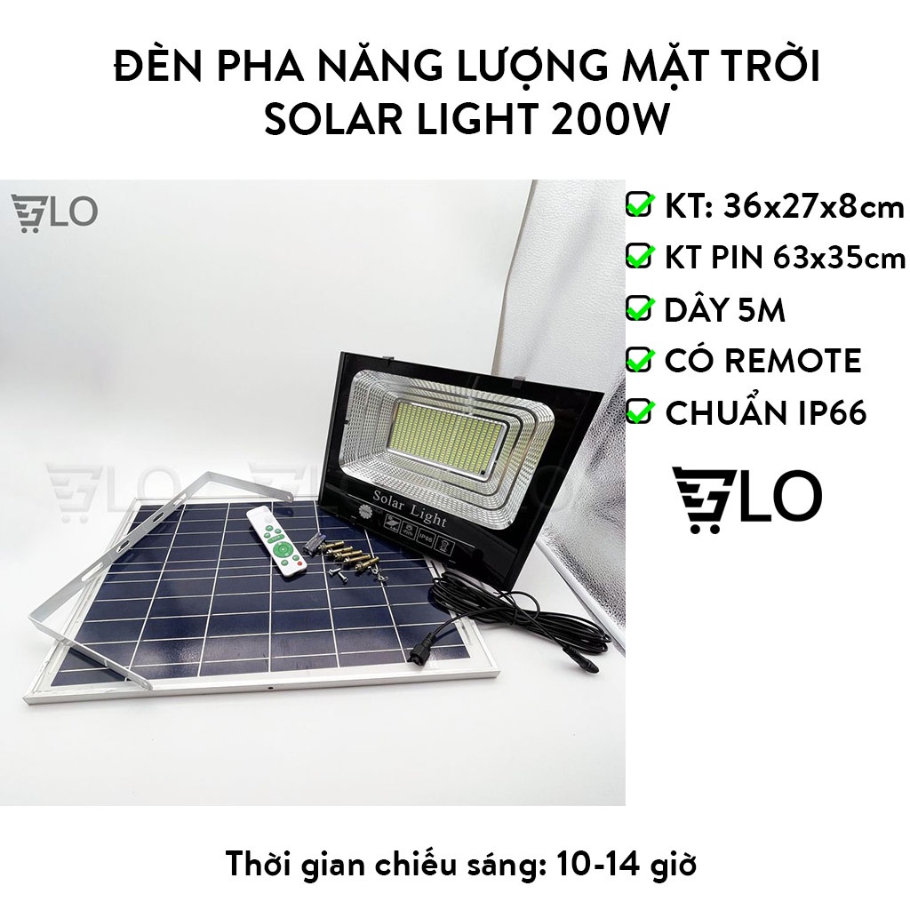 Đèn Pha 200W Năng Lượng Mặt Trời Solar Light Chuẩn Chống Nước IP66