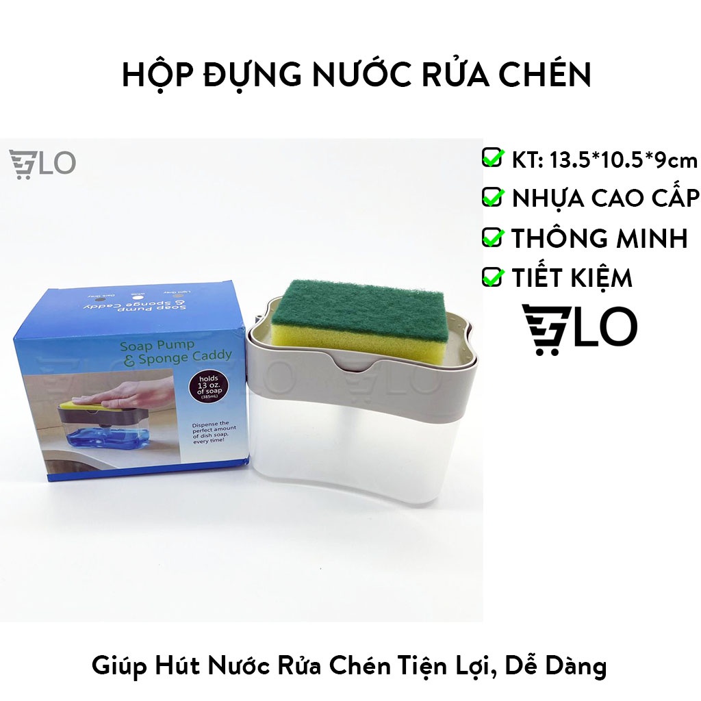 Hộp Đựng Nước Rửa Chén Bát Đa Năng, Tiện Lợi Có Vòi Hút, Tặng Kèm Miếng Rửa Chén