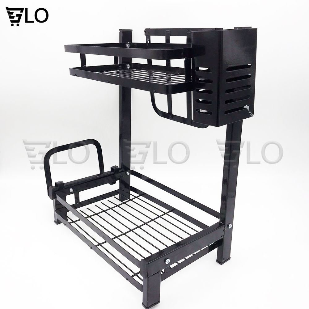 Kệ Đựng Gia Vị 2 Tầng Inox Kích thước 52x32x2.5cm Phủ Sơn Tĩnh Điện Mẫu Mới Để Bàn Cao Cấp