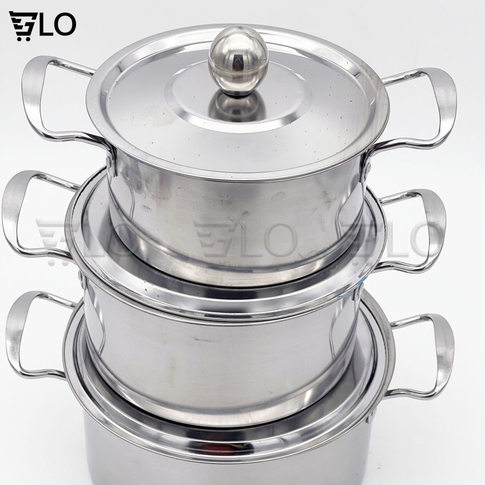 Combo 3 Nồi Inox 304 Có Nắp Và Tay Cầm Kích Thước 16-18-20cm GloShop