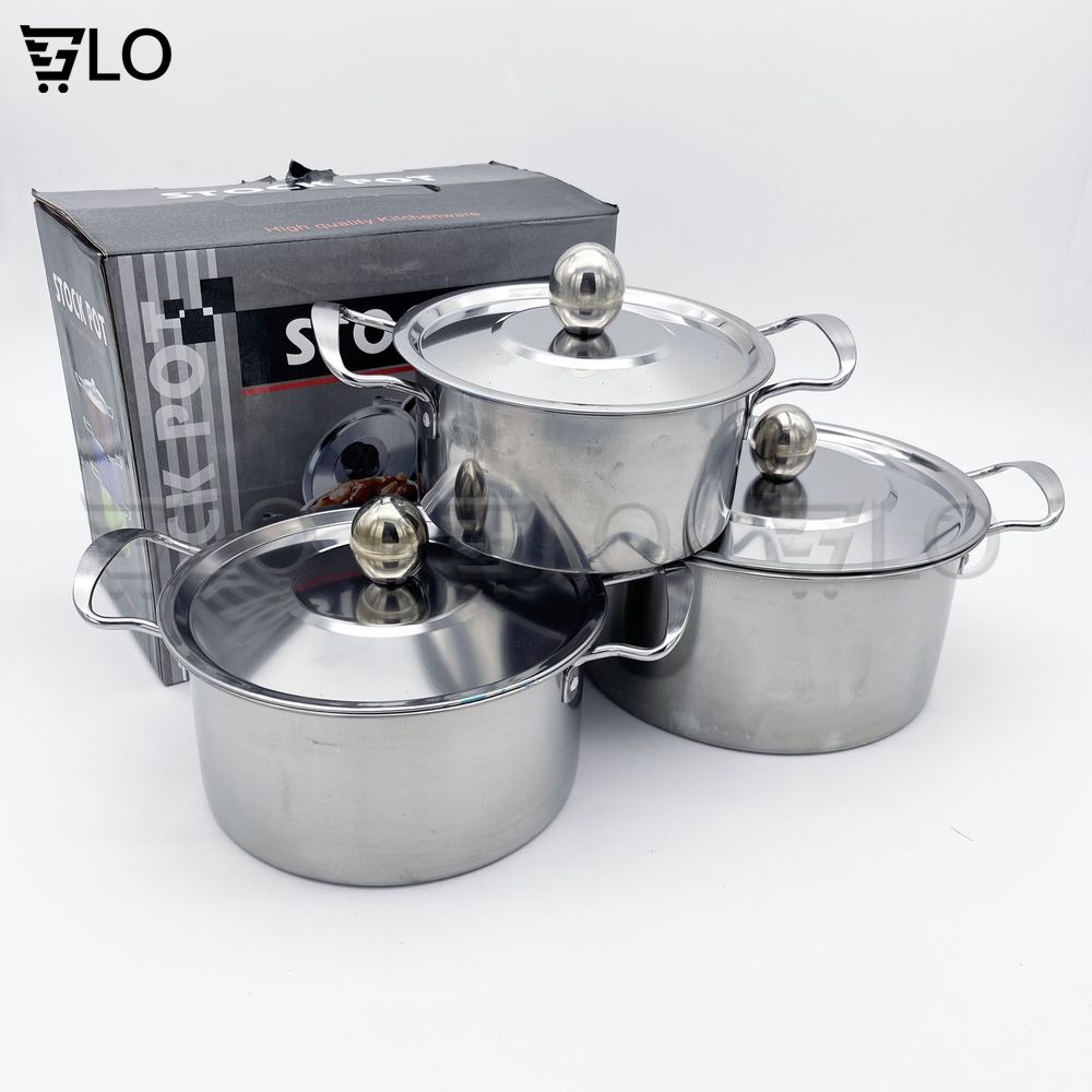 Combo 3 Nồi Inox 304 Có Nắp Và Tay Cầm Kích Thước 16-18-20cm GloShop