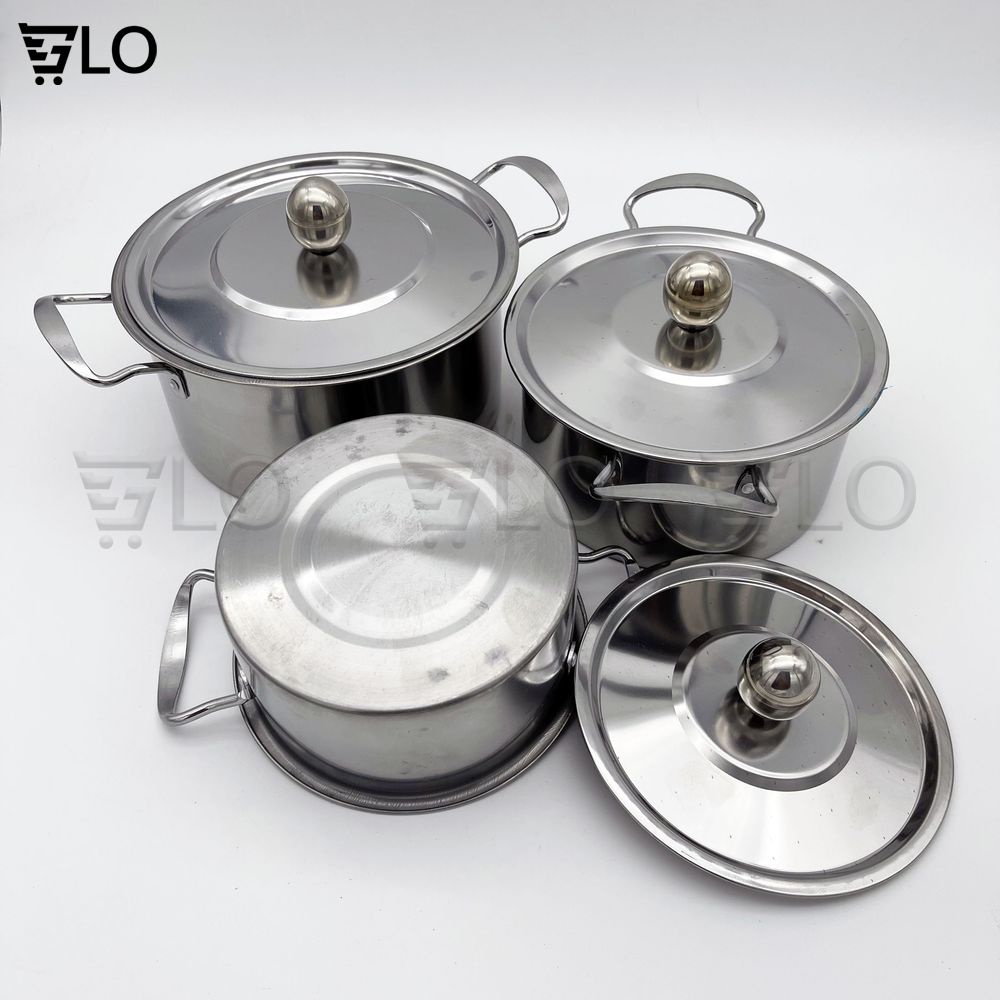 Combo 3 Nồi Inox 304 Có Nắp Và Tay Cầm Kích Thước 16-18-20cm GloShop