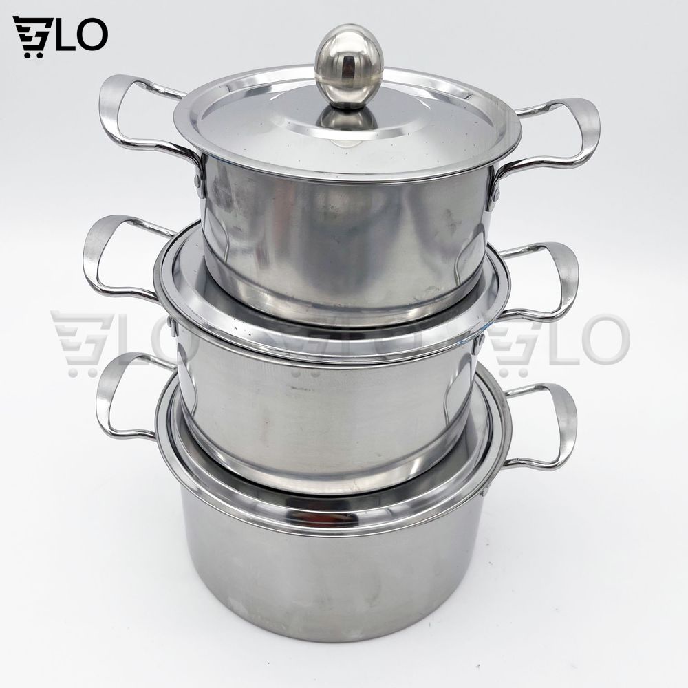 Combo 3 Nồi Inox 304 Có Nắp Và Tay Cầm Kích Thước 16-18-20cm GloShop