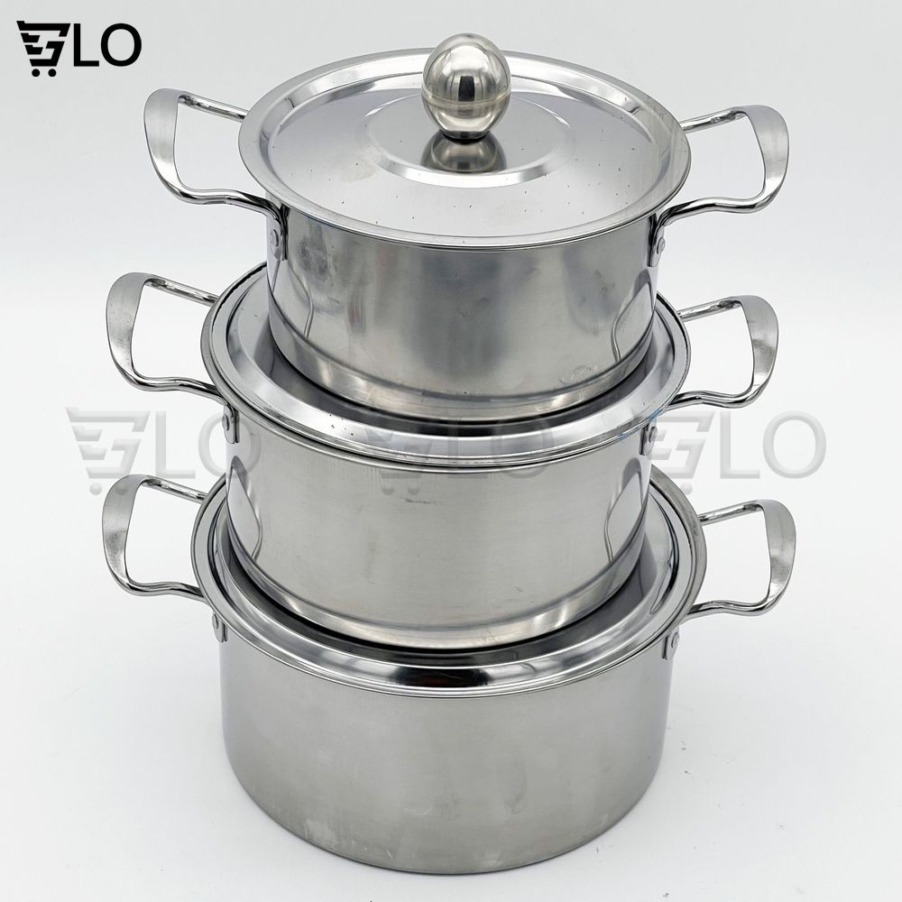Combo 3 Nồi Inox 304 Có Nắp Và Tay Cầm Kích Thước 16-18-20cm GloShop