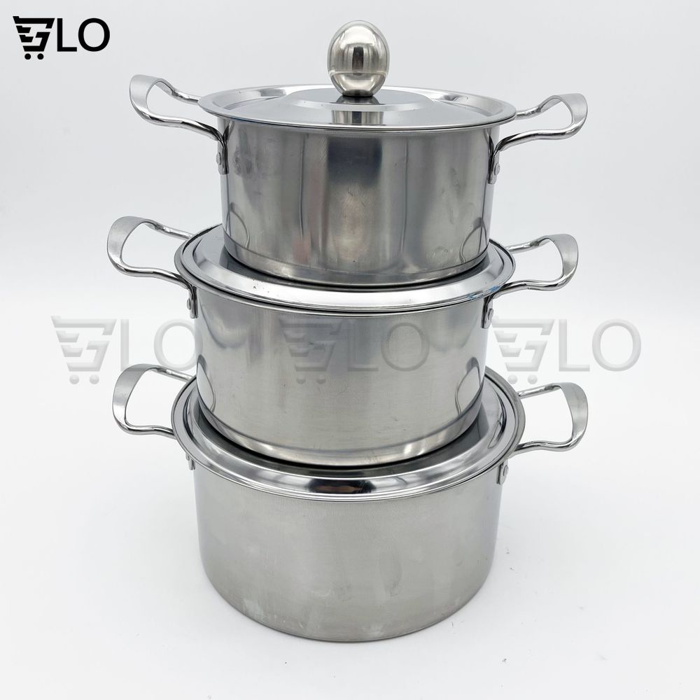 Combo 3 Nồi Inox 304 Có Nắp Và Tay Cầm Kích Thước 16-18-20cm GloShop