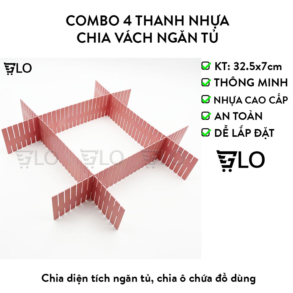 Combo 4 Thanh Nhựa Chia Vách Ngăn Tủ Giúp Sắp Xếp Đồ Đạc Gọn Gàng
