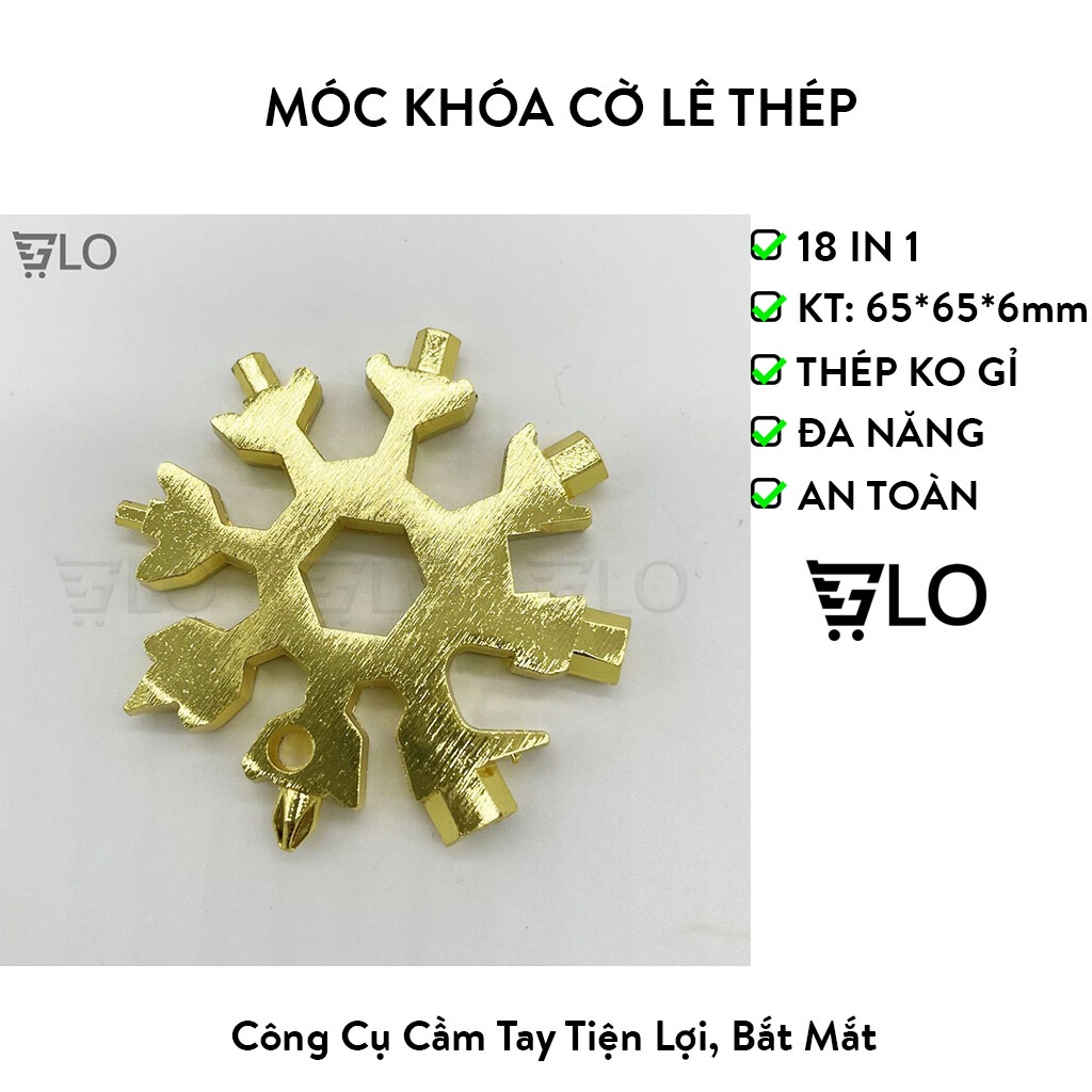 Móc Khóa Cờ Lê Thép Đa Năng 18 In 1, Hình Bông Tuyết Bát Giác Đa Chức Năng Nhỏ Gọn Bỏ Túi, Lục Giác Cầm Tay