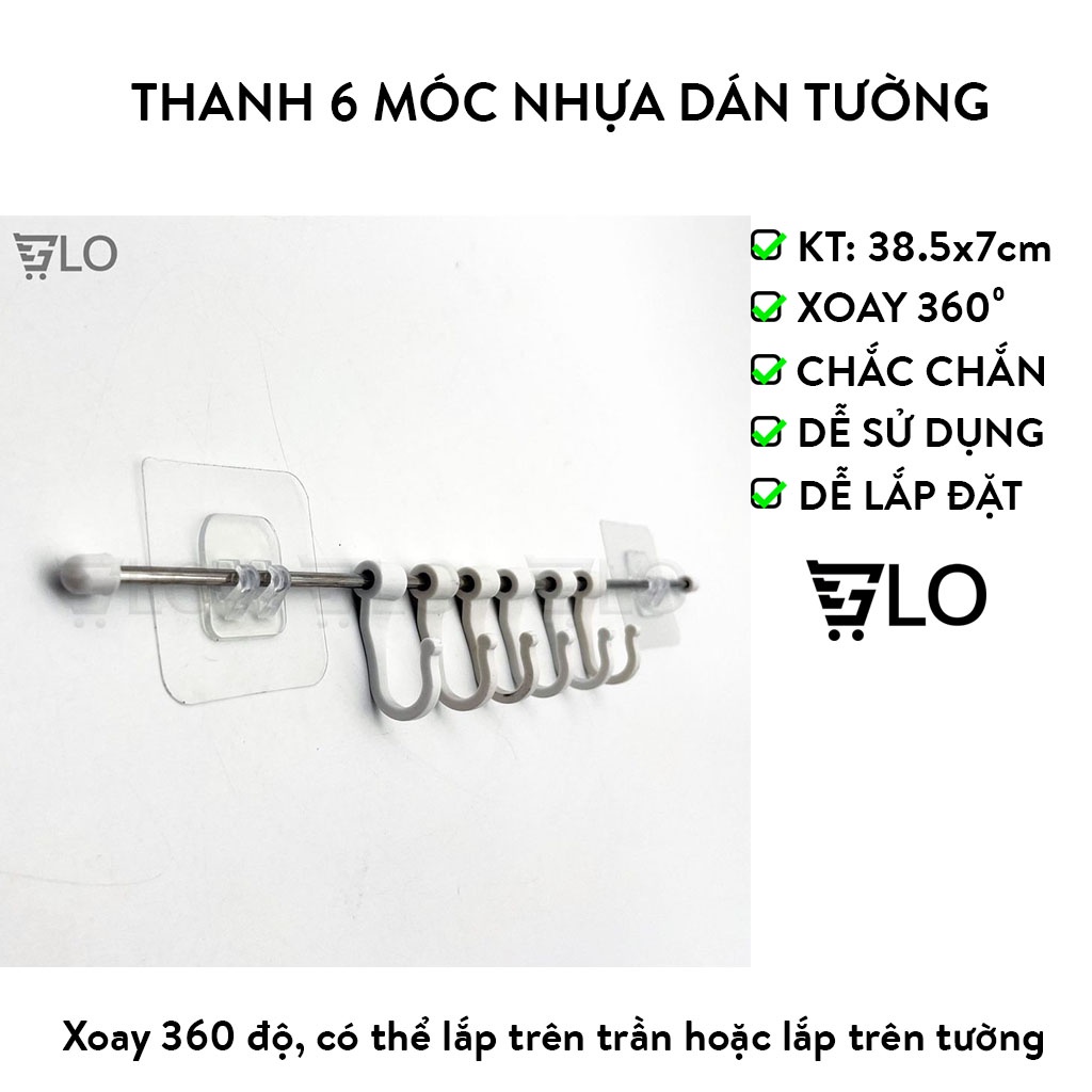 Thanh 6 Móc Nhựa Dán Tường 38.5x7cm