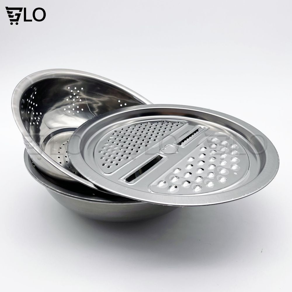 Bộ Bào Nạo Rau Củ Kiêm Rổ Và Chậu Inox Cao Cấp Đa Năng