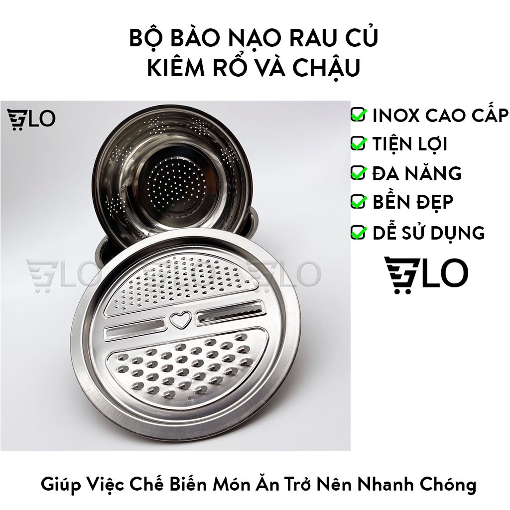 Bộ Bào Nạo Rau Củ Kiêm Rổ Và Chậu Inox Cao Cấp Đa Năng