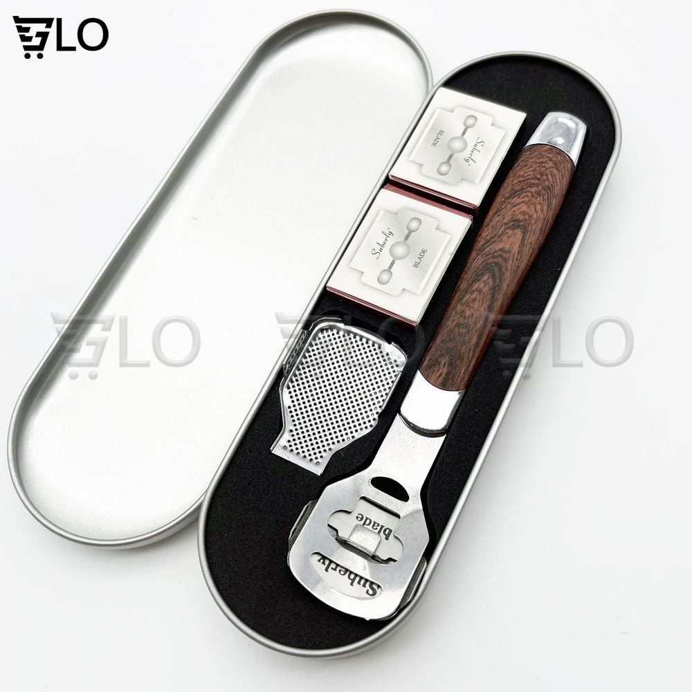 Dụng Cụ Chà Gót Chân, Mài, Tẩy Da Chết Inox Cao Cấp Kèm 10 Lưỡi Dao Cạo Thay Thế