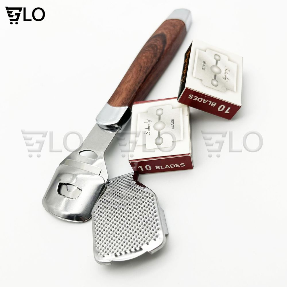 Dụng Cụ Chà Gót Chân, Mài, Tẩy Da Chết Inox Cao Cấp Kèm 10 Lưỡi Dao Cạo Thay Thế