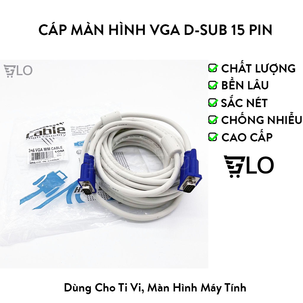 Dây Cáp Màn Hình Máy Tính VGA D-Sub 15 Pin Dài 1.5m tới 10m