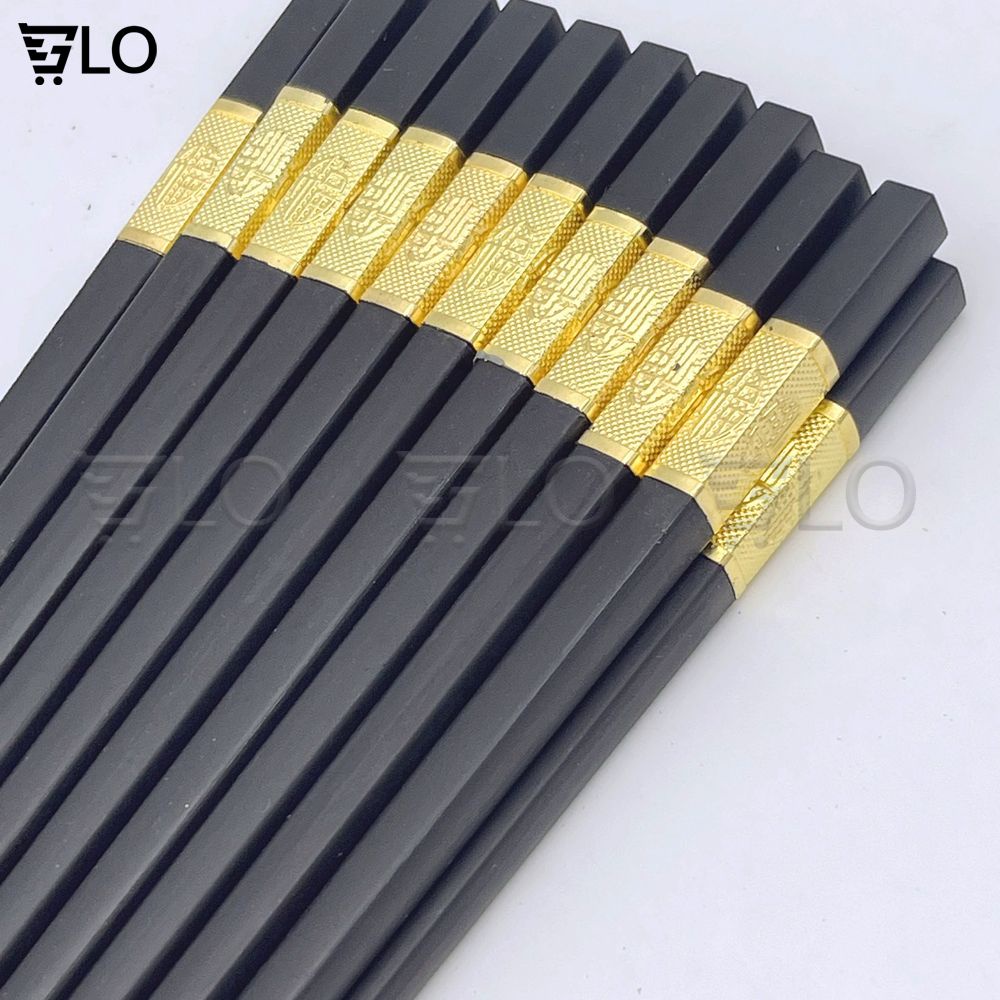 Bộ 10 Đôi Đũa Mạ Vàng, Đũa Hợp Kim Chống Mốc Hàn Quốc