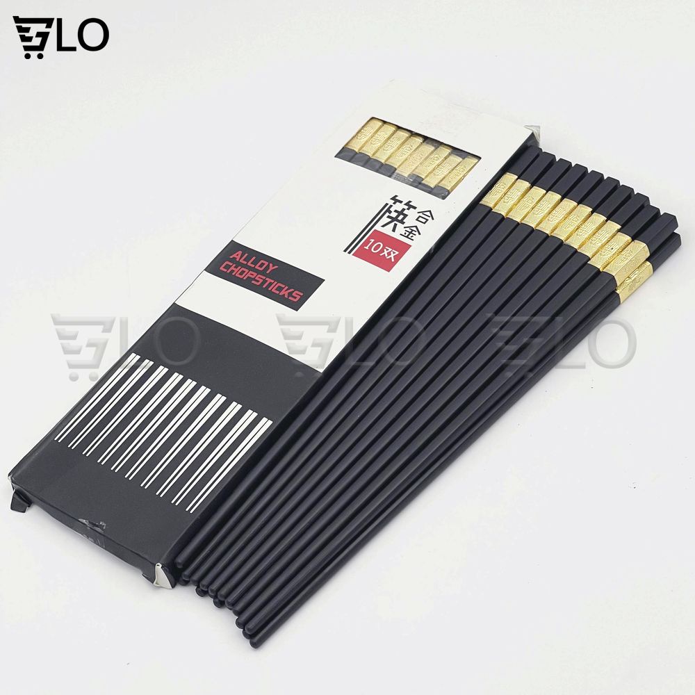 Bộ 10 Đôi Đũa Mạ Vàng, Đũa Hợp Kim Chống Mốc Hàn Quốc