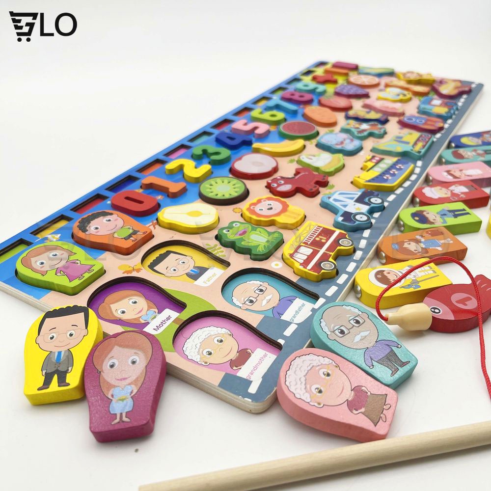 Bộ Đồ Chơi Câu Cá Và Ghép Số Học Đếm 63 Chi Tiết Cho Bé, Bộ Bảng Số Thông Minh Bằng Gỗ