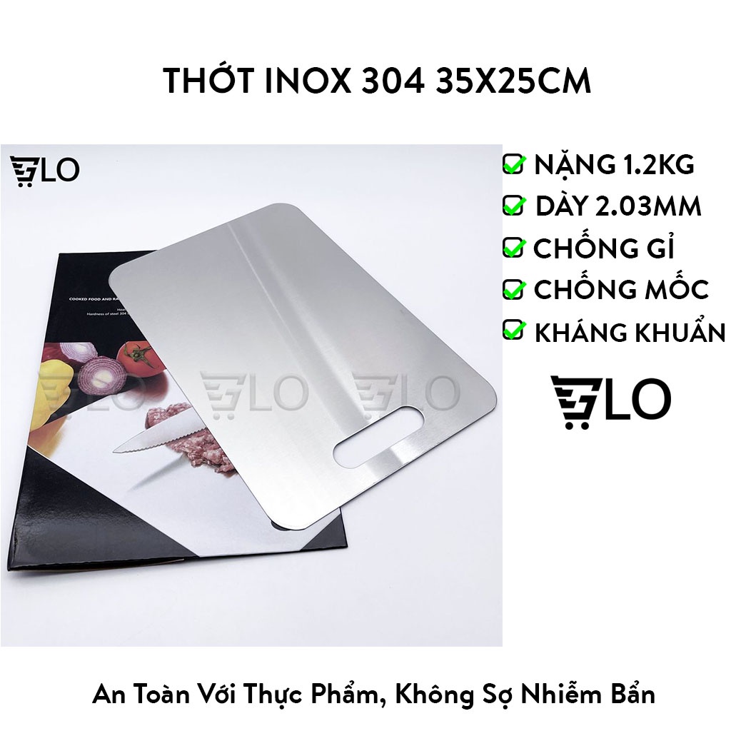 Thớt Inox 304 35x25cm, Không Gỉ Sét, Bám Bẩn, Không Xước Dăm Ra Mủn, Ẩm Mốc, Kháng Khuẩn 100%