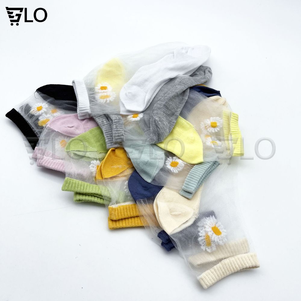 Combo 10 Đôi Tất, Vớ Cổ Ren Nữ, Họa Tiết Hoa Cúc Đẹp Mắt, Chất Liệu Vải Cotton Mịn