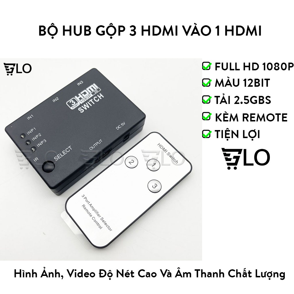 Bộ Hub Gộp 3 HDMI vào 1 HDMI có remote