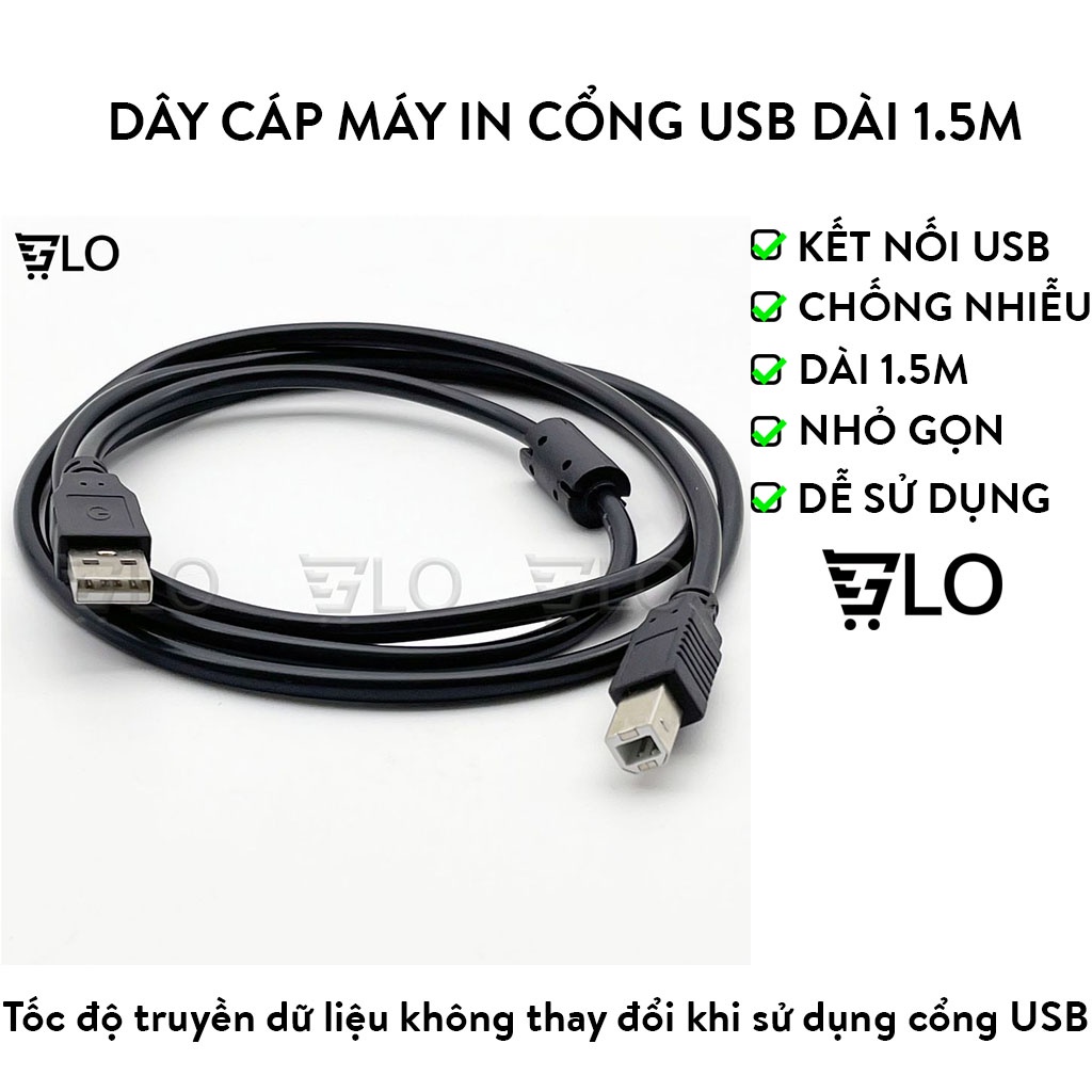 Dây Cáp Máy In Cổng Usb Dài 1.5m Có Cục Chống Nhiễu Hàng Loại Tốt