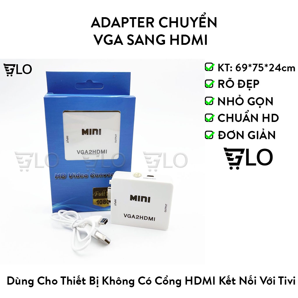 Box Chuyển VGA Sang HDMI HD Mini, Bộ Adapter Chuyển VGA Ra HDMI