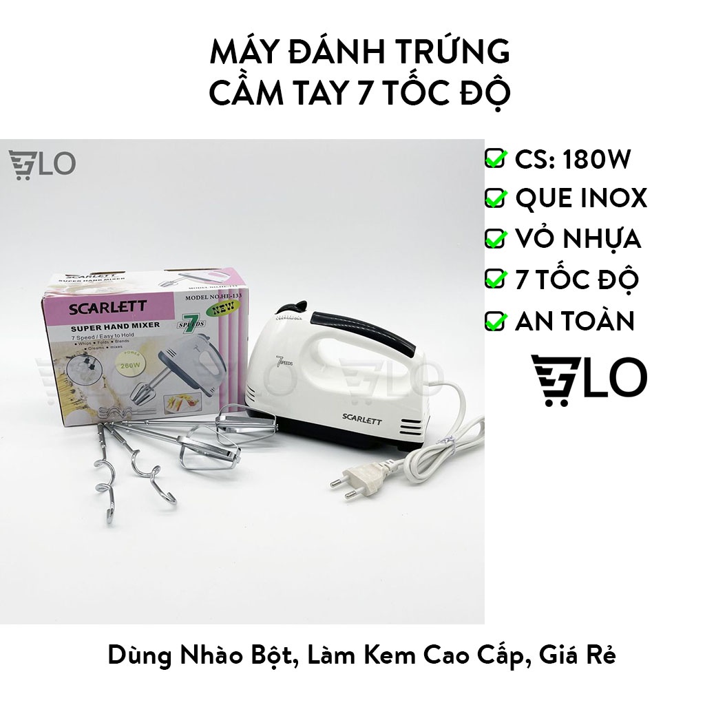 Máy Đánh Trứng Cầm Tay 7 Tốc Độ Dùng Nhào Bột, Làm Kem Cao Cấp, Giá Rẻ