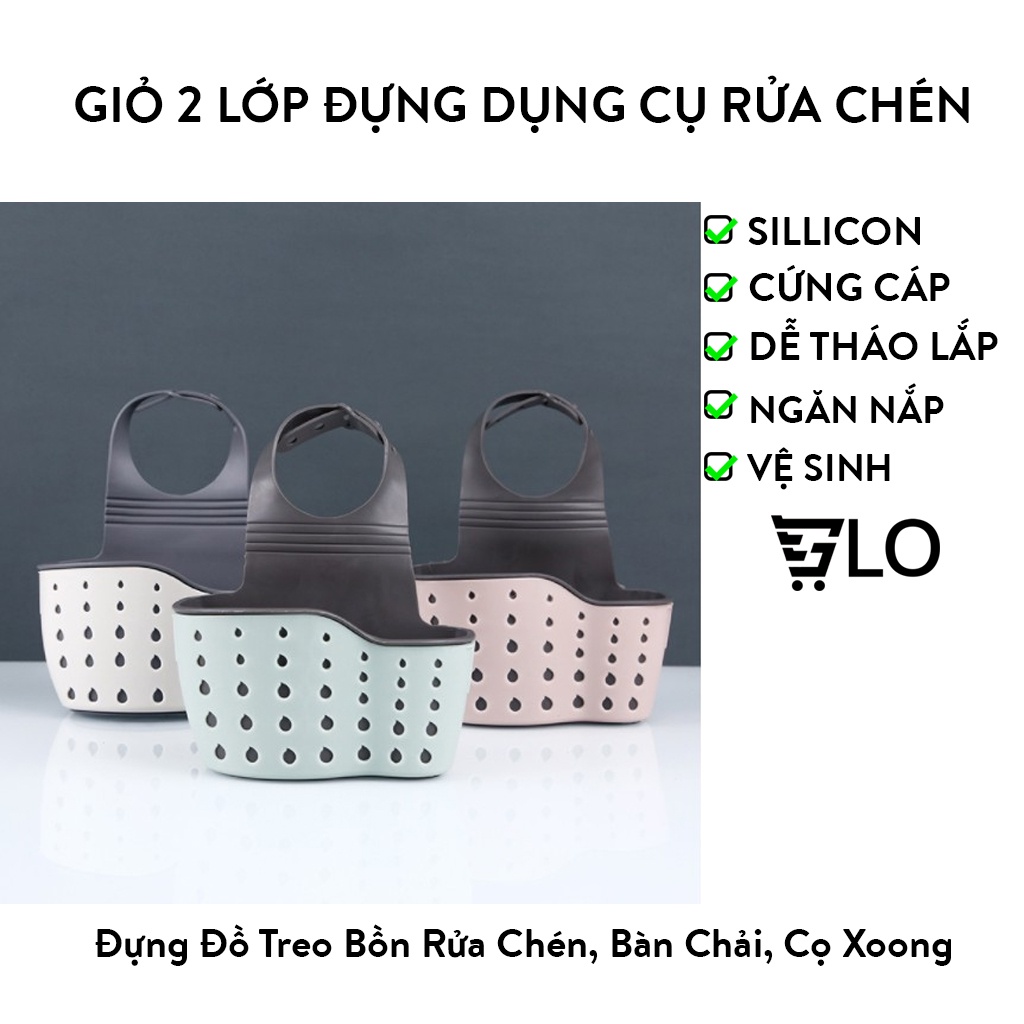 Giỏ 2 Lớp Đựng Dụng Cụ Rửa Chén Silicon Độ Bền Cao