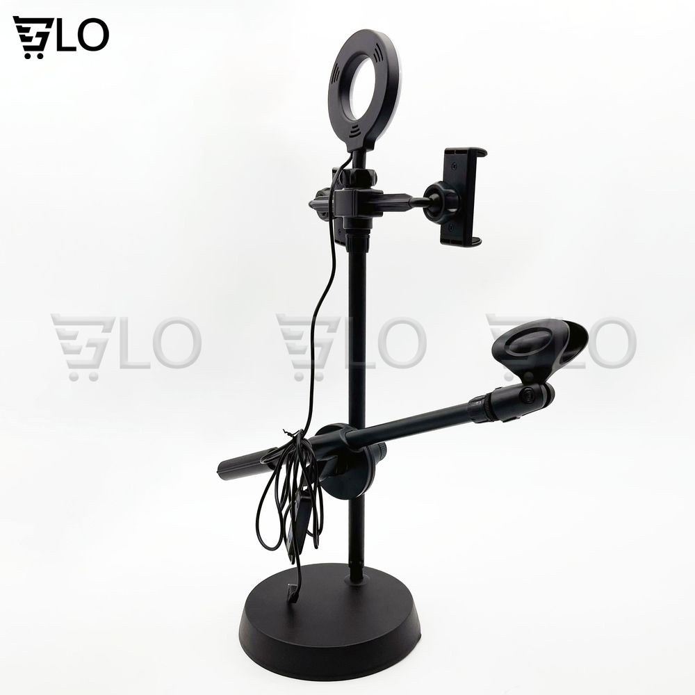 Giá Đỡ Livestream 4 In 1 Gồm Đèn Led + 2 Kẹp Điện Thoại + 1 Micro
