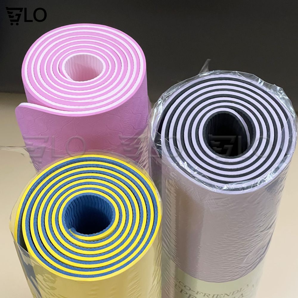 Thảm Tập Yoga Gym Định Tuyến TPE Cao Cấp 2 Lớp Dày 6mm-8mm, Chống Trơn Trượt, Không Mùi, Độ Bám Tốt