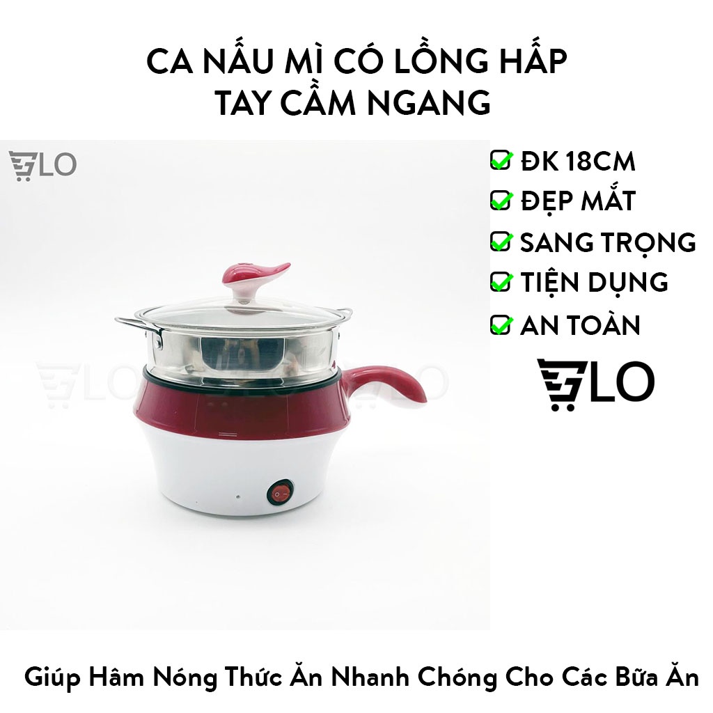 Dụng Cụ Ca Nấu Mì Có Lồng Hấp 18cm Tay Cầm Ngang