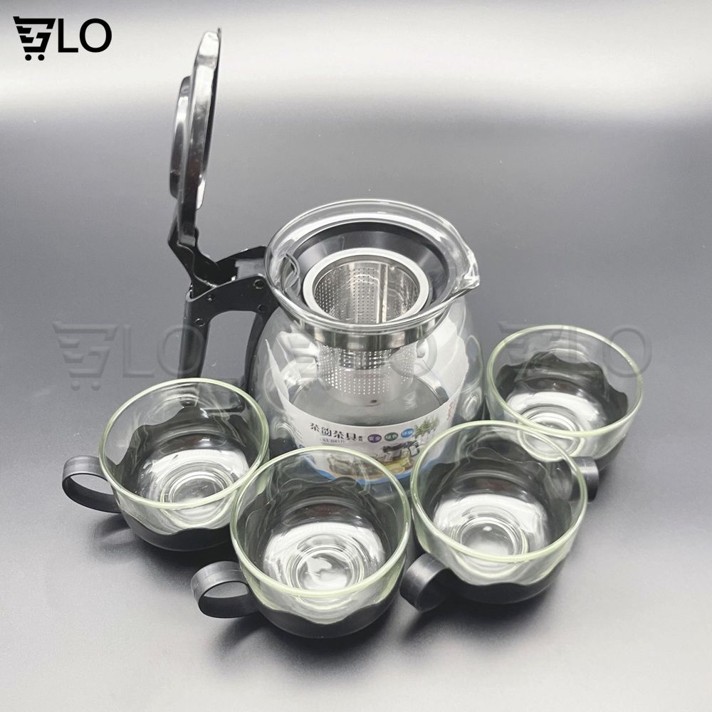 Bộ Bình Lọc Trà 700ml Thủy Tinh Kèm 4 Ly Tiện Dụng