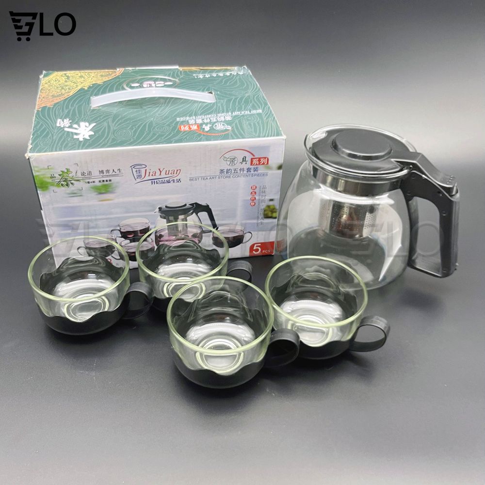 Bộ Bình Lọc Trà 700ml Thủy Tinh Kèm 4 Ly Tiện Dụng