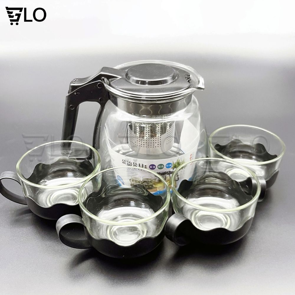 Bộ Bình Lọc Trà 700ml Thủy Tinh Kèm 4 Ly Tiện Dụng