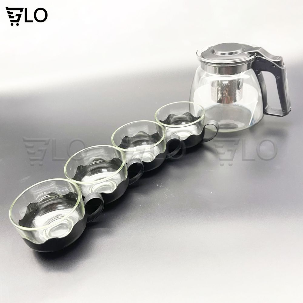 Bộ Bình Lọc Trà 700ml Thủy Tinh Kèm 4 Ly Tiện Dụng