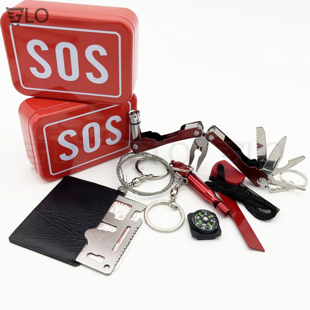 Bộ Dụng Cụ Sinh Tồn Sos 6 Món Gồm Kìm Đa Năng + Dây Cưa + Còi + La Bàn + Đánh Lửa + Thép Đa Năng