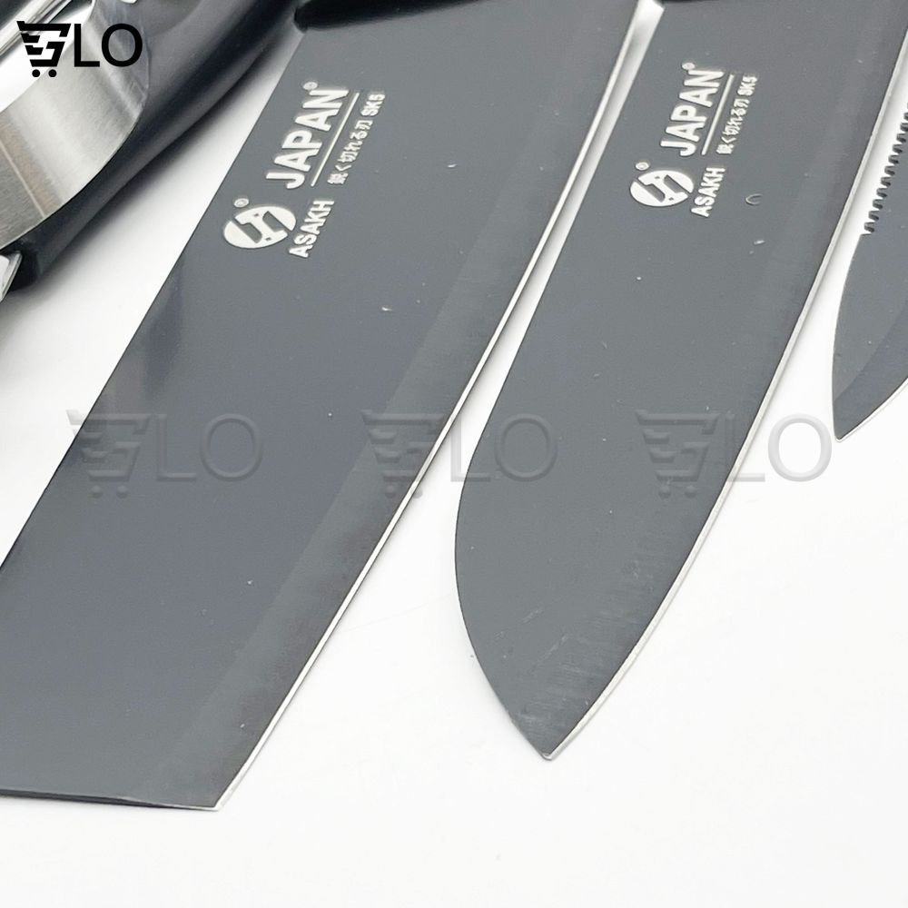 Bộ Dao 5 Món Buck-T Bằng Thép Không Gỉ Đen Nhám Cao Cấp